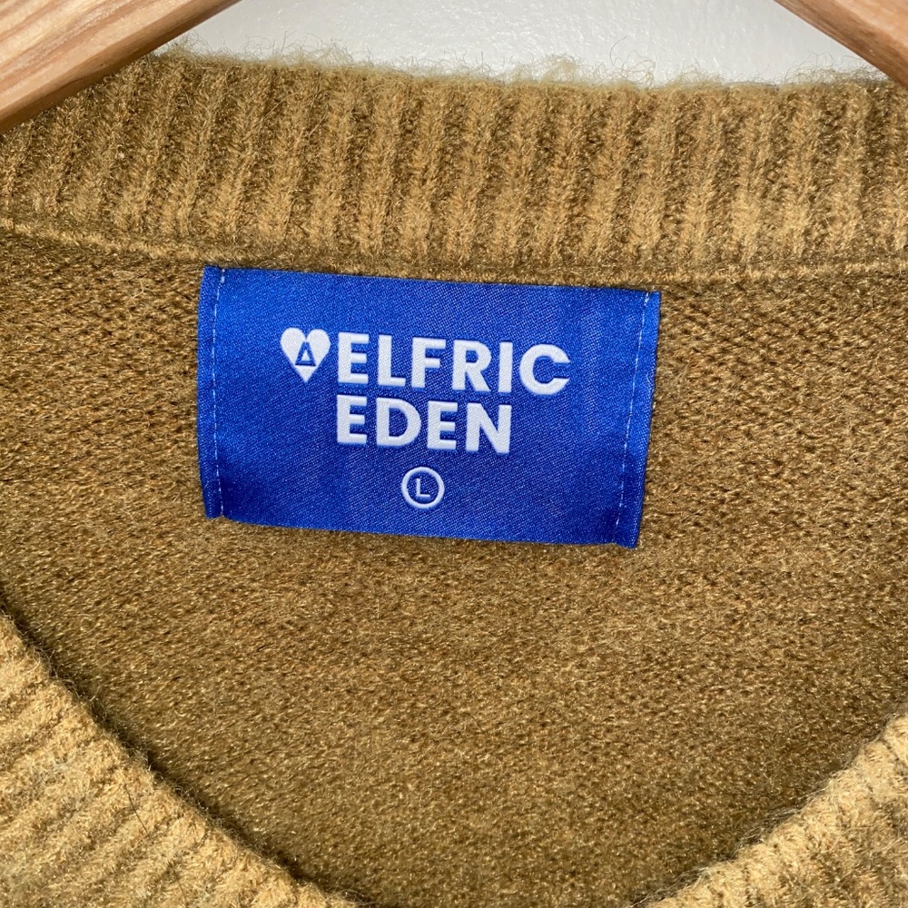 Aelfric Eden Cable-Knit Pullover Crew Neck Light Green Men L Long Sleeve Sweater - Picture 2 of 3